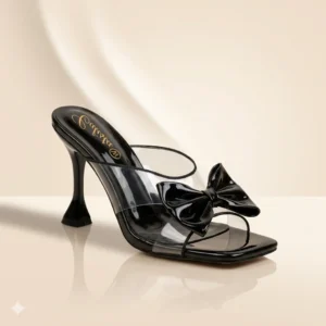 صندل بكعب أنيق بتفاصيل شفافة وعقدة فاخرة